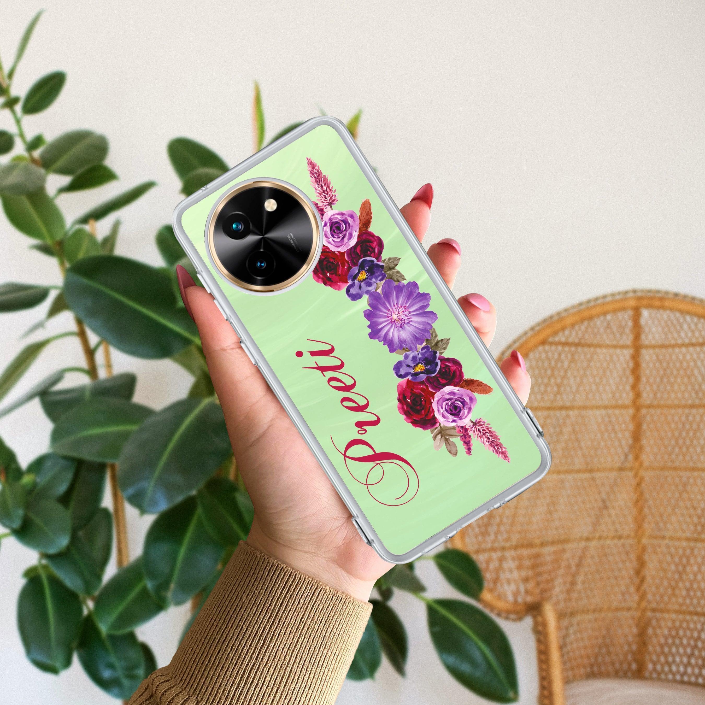 Blue Aster Floral Customize Transparent Silicon Case For Vivo T2 5G
