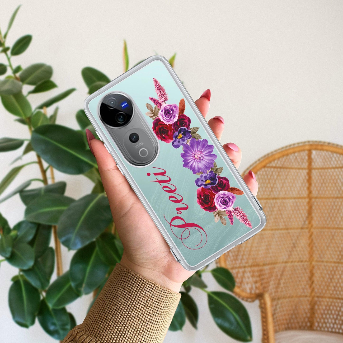 Blue Aster Floral Customize Transparent Silicon Case For Vivo