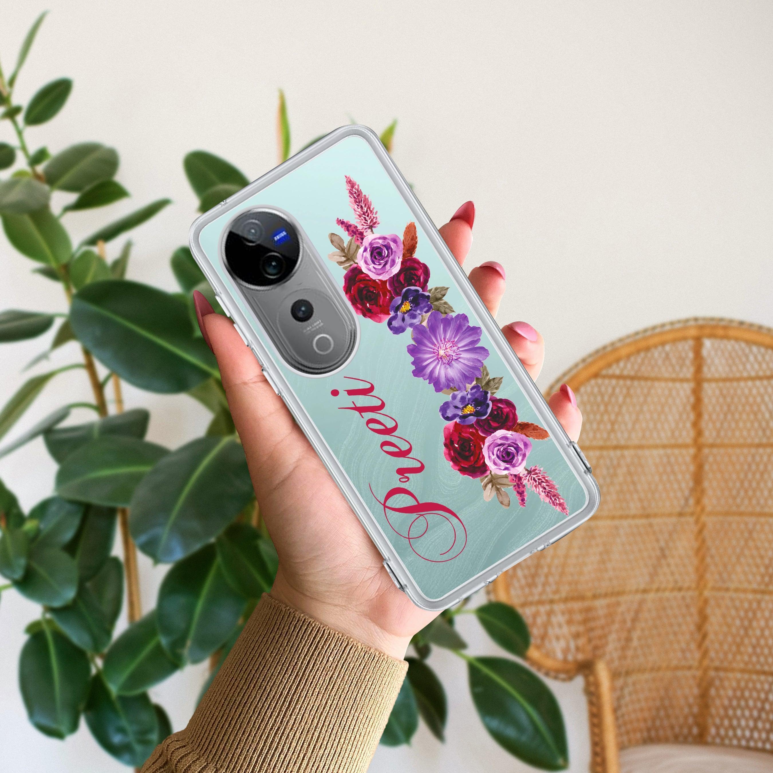 Blue Aster Floral Customize Transparent Silicon Case For Vivo X90 Pro Plus 5G