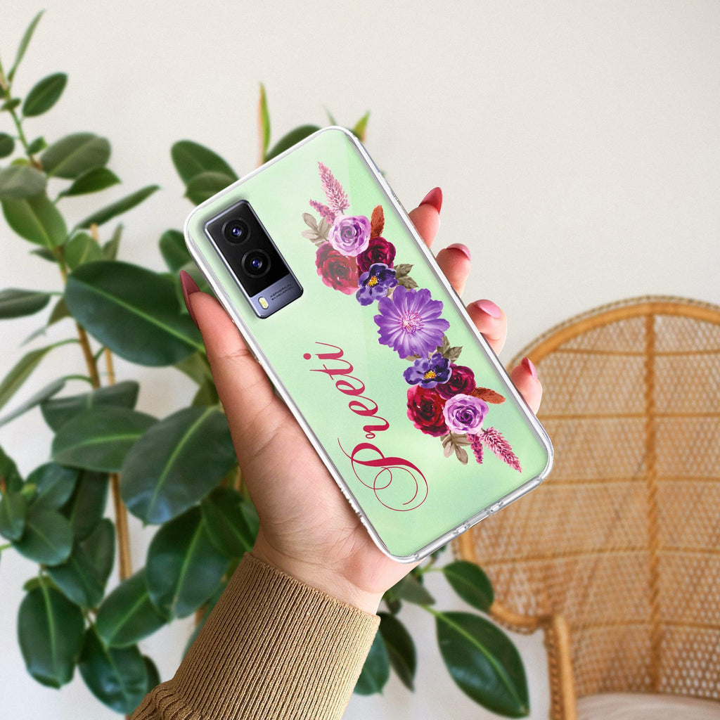 Blue Aster Floral Customize Transparent Silicon Case For Vivo V23 5G