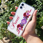 Blue Aster Floral Customize Transparent Silicon Case For iPhone 12