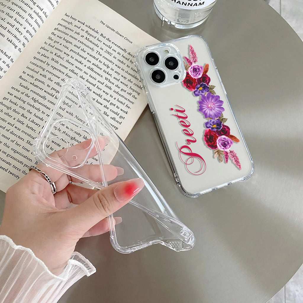 Blue Aster Floral Customize Transparent Silicon Case For iPhone 15 Pro