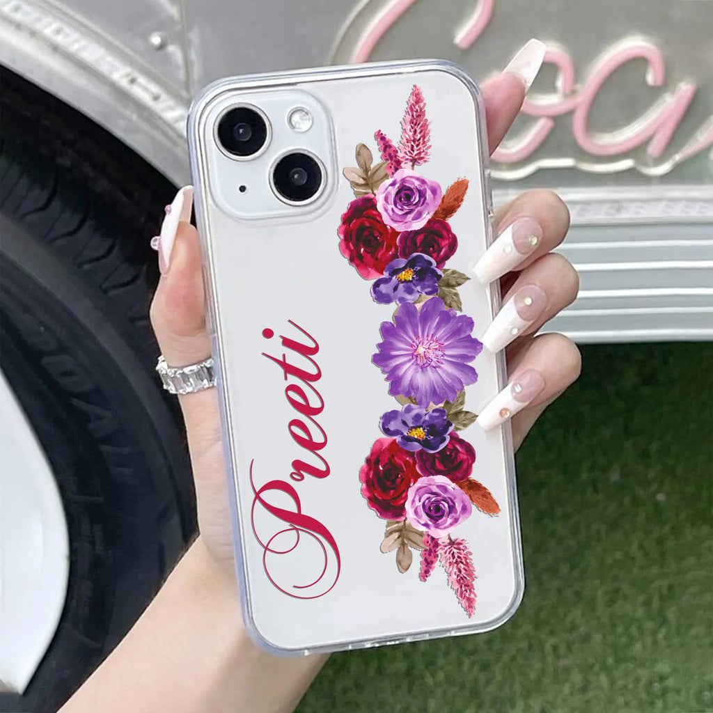 Blue Aster Floral Customize Transparent Silicon Case For iPhone 13 Mini