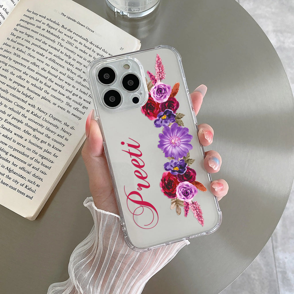 Blue Aster Floral Customize Transparent Silicon Case For iPhone 12 Pro Max
