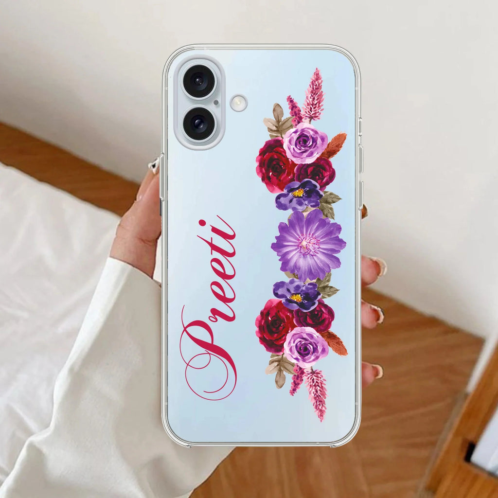 Blue Aster Floral Customize Anti Yellow Clear Case For iPhone 16 Plus