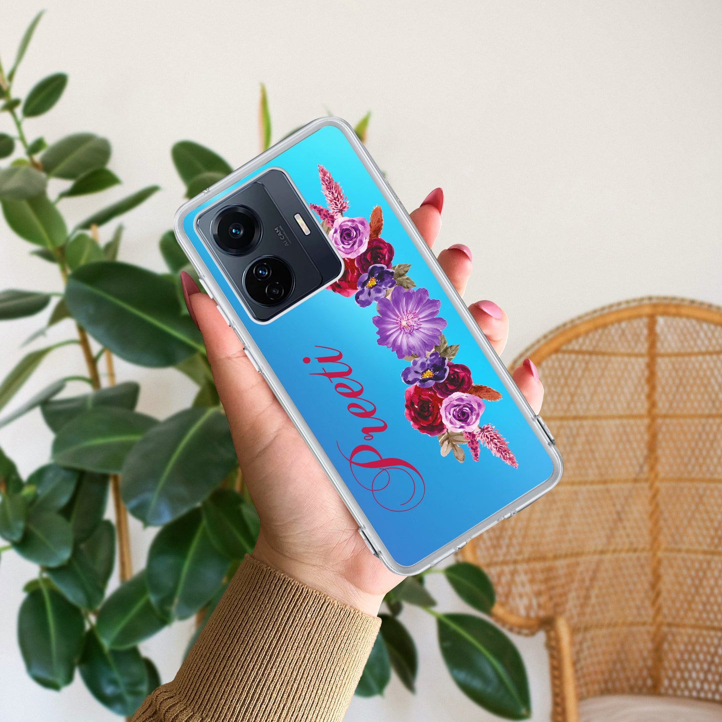 Blue Aster Floral Customize Transparent Silicon Case For iQOO ShopOnCliQ