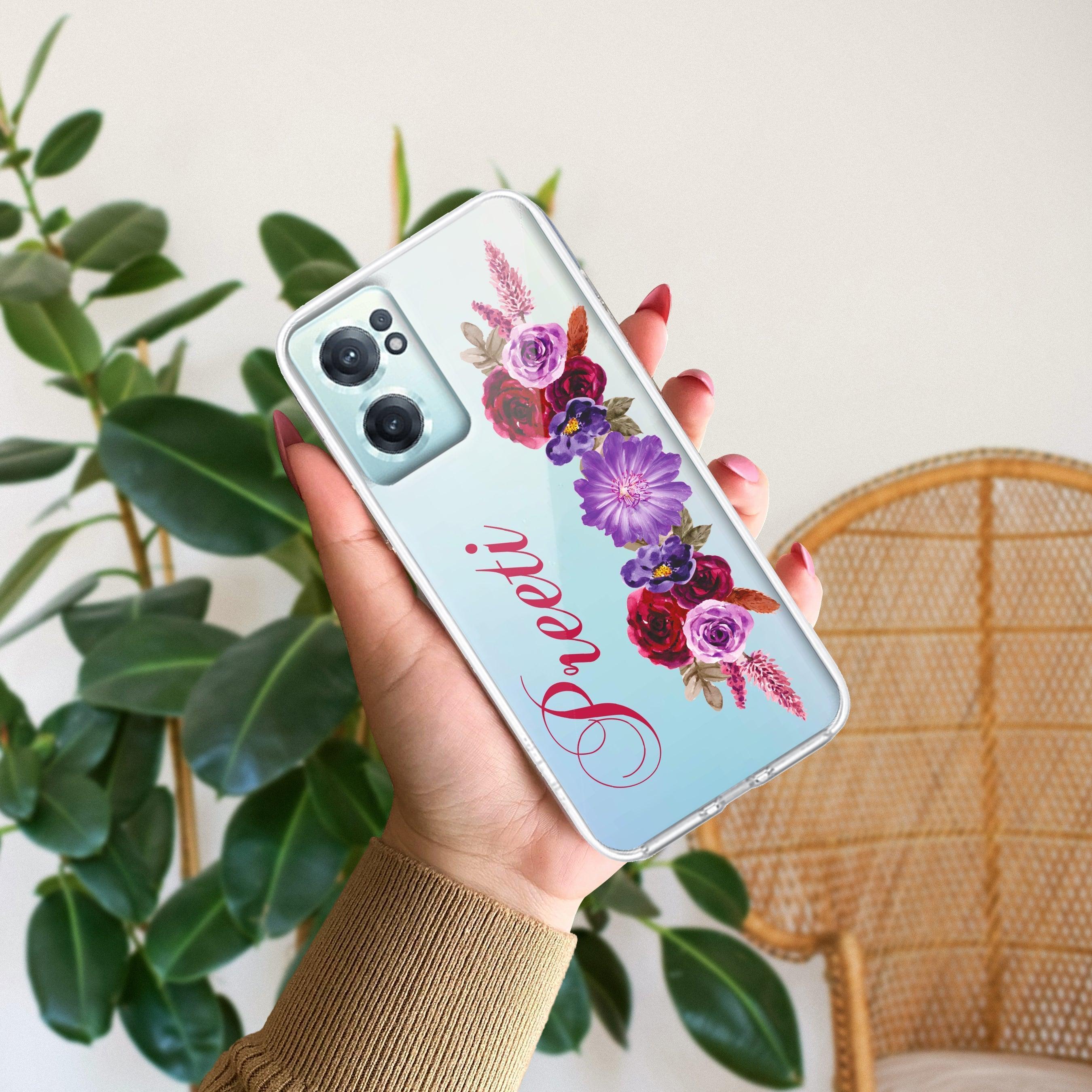 Blue Aster Floral Transparent Silicon Case For OnePlus Nord 2 5G