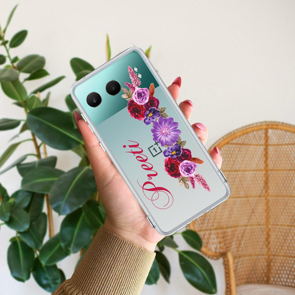 Blue Aster Floral Transparent Silicon Case For OnePlus