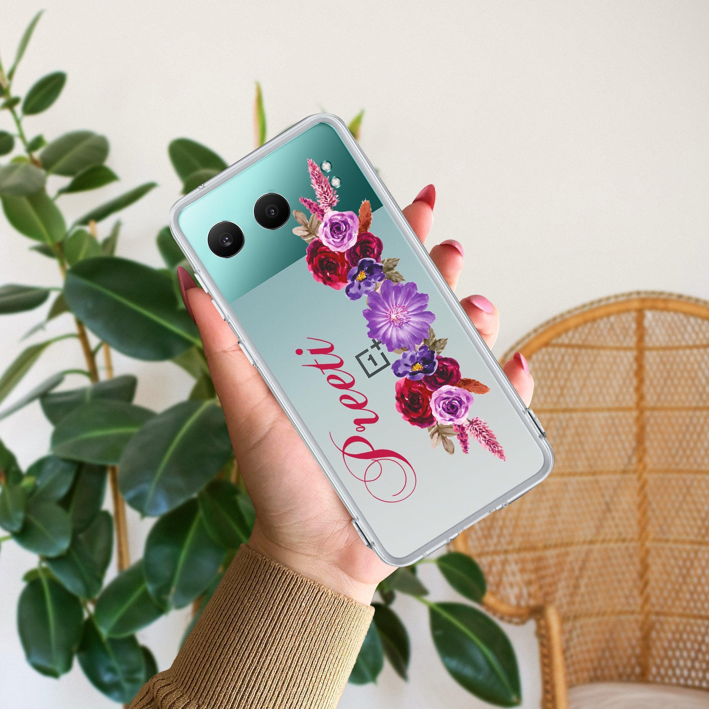 Blue Aster Floral Transparent Silicon Case For OnePlus