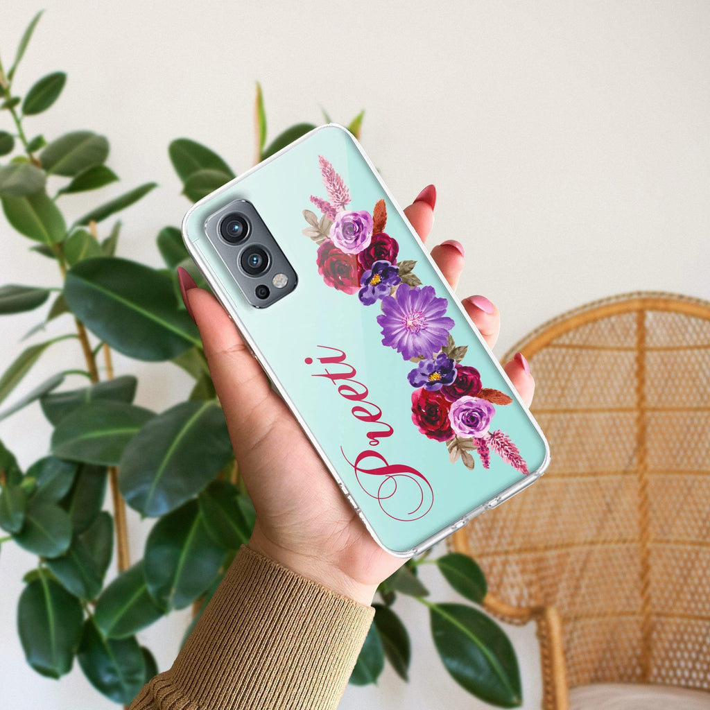 Blue Aster Floral Transparent Silicon Case For OnePlus Nord 2 5G