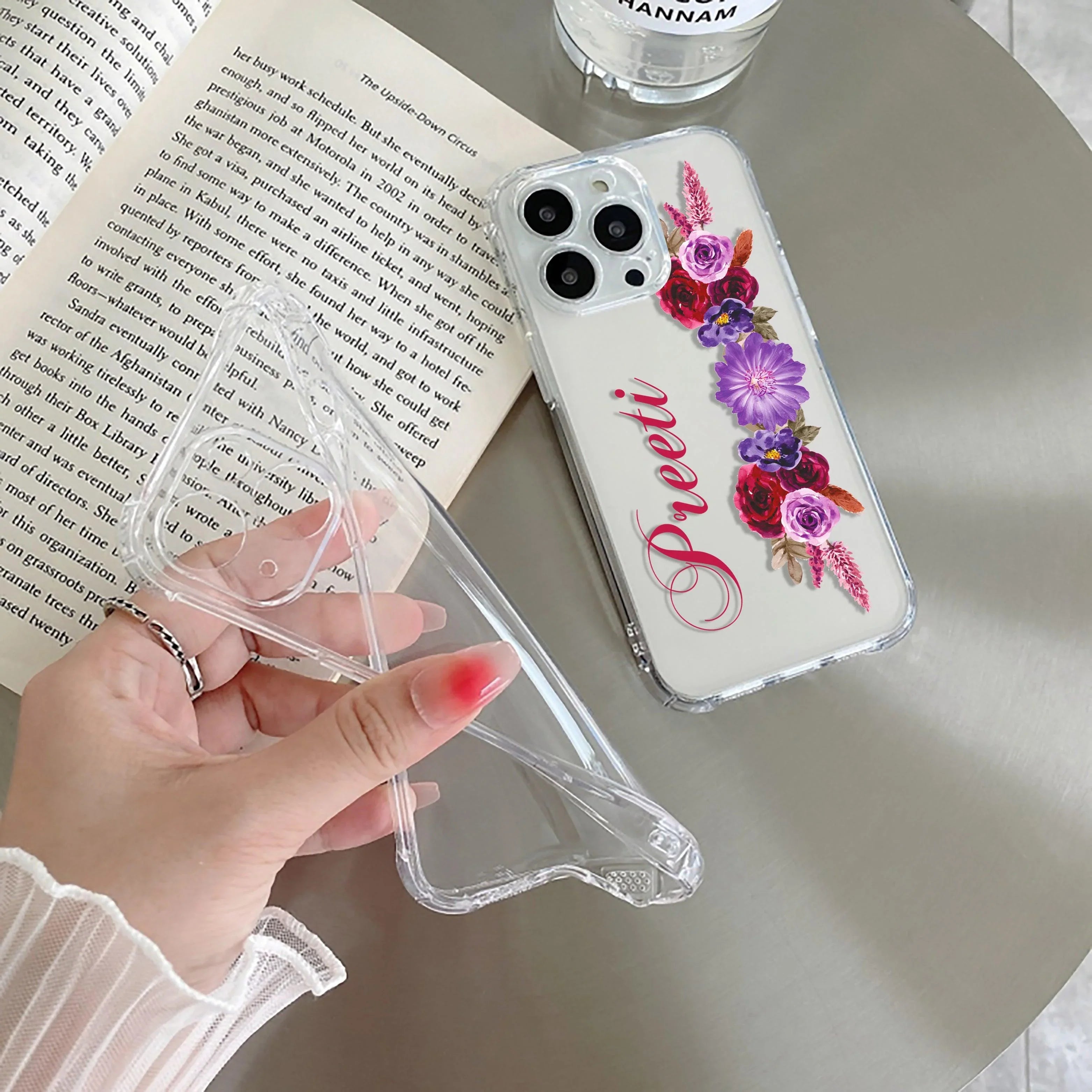 Blue Aster Floral Customize Transparent Silicon Case For Oppo Reno 12 Pro 5G