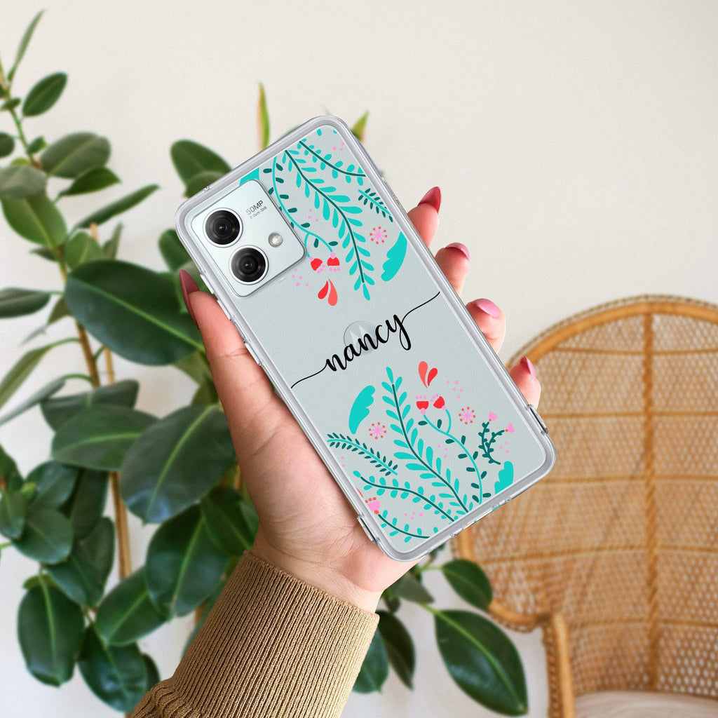 Blue Floral Customize Transparent Silicon Case For Motorola Edge 40 Neo