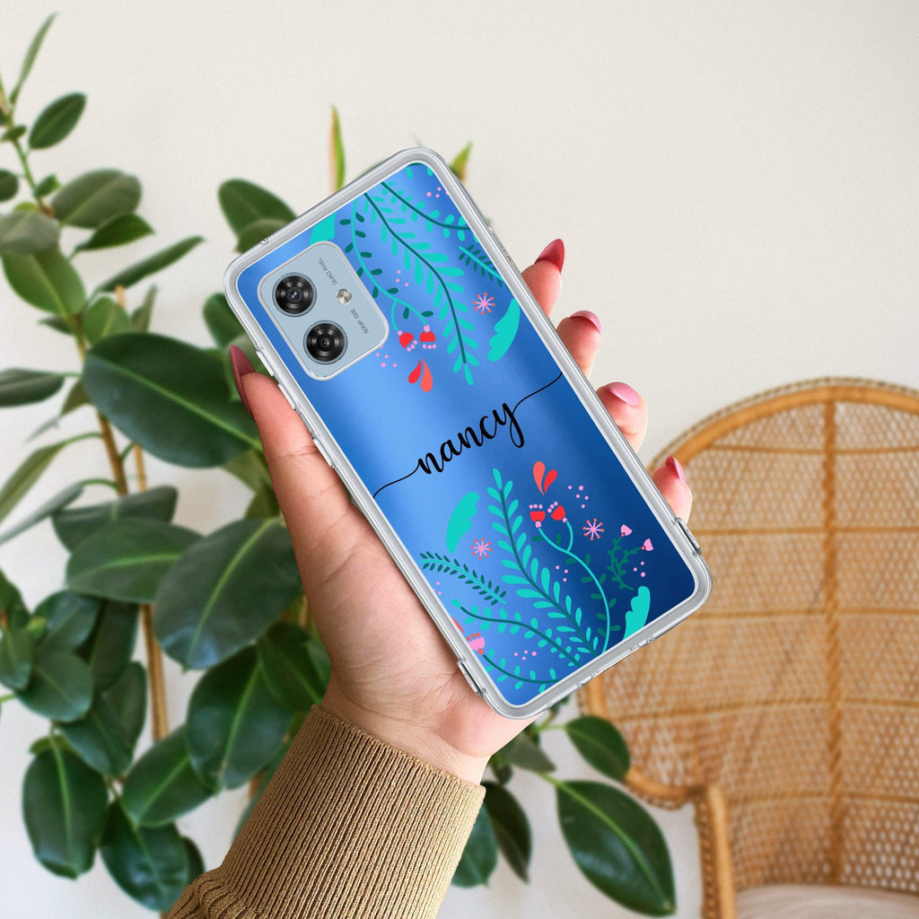 Blue Floral Customize Transparent Silicon Case For Motorola Edge 60 Pro 5G