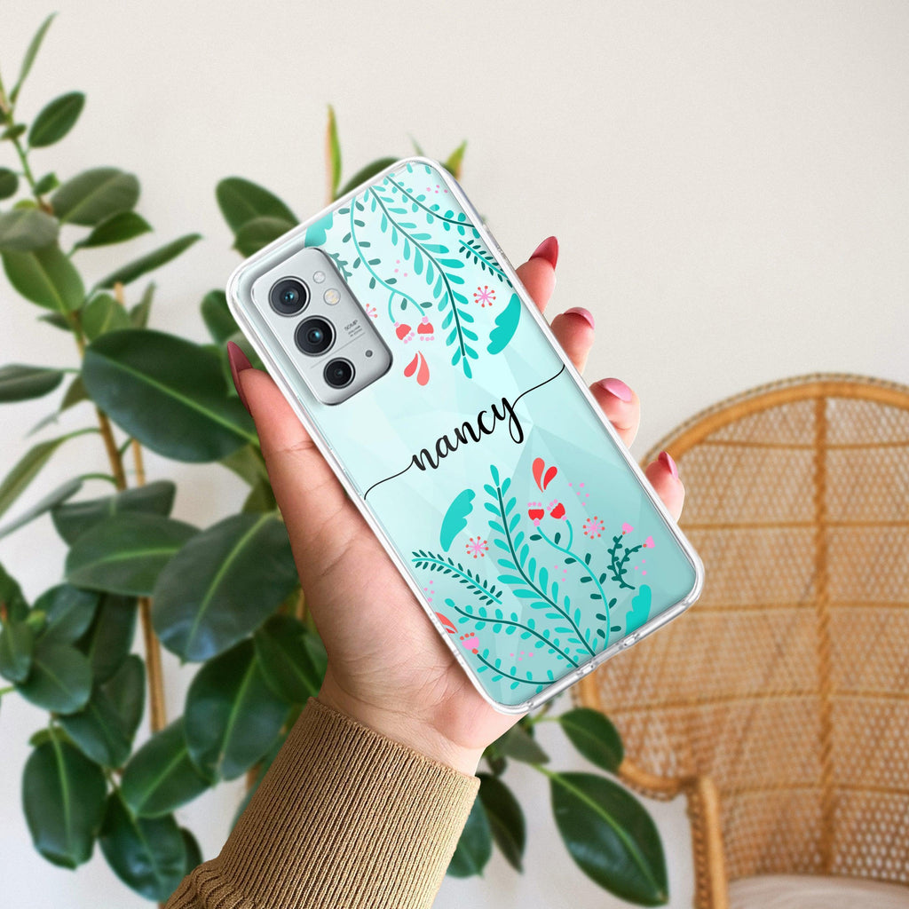 Blue Floral Customize Anti Yellow Case For OnePlus 9RT 5G