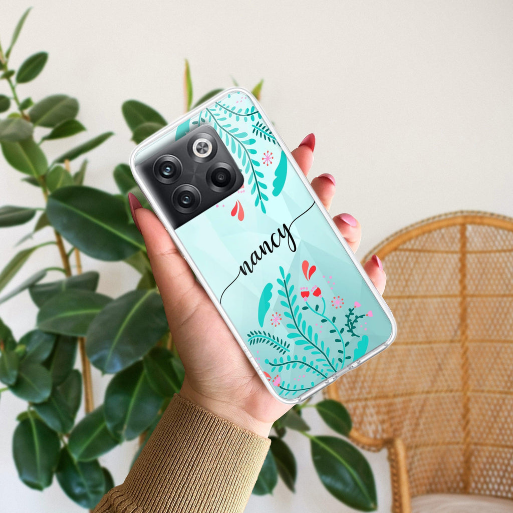 Blue Floral Customize Anti Yellow Case For OnePlus 10T 5G