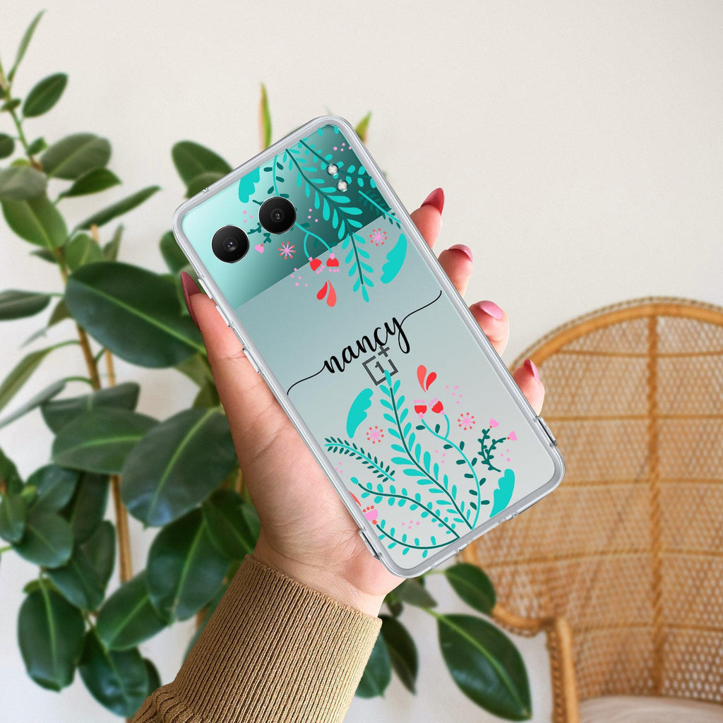 Blue Floral Customize Anti Yellow Case For OnePlus Nord 4 5G