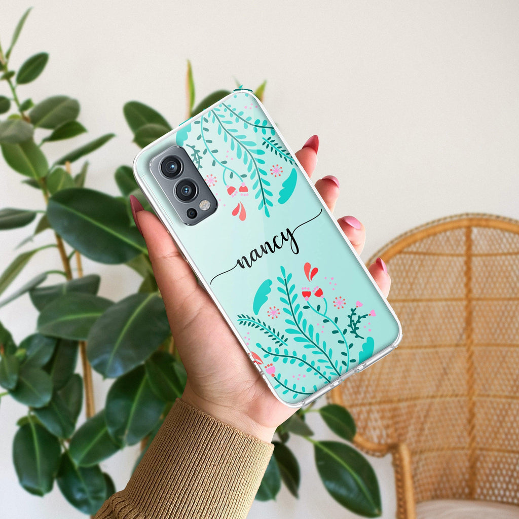 Blue Floral Customize Transparent Silicon Case For OnePlus Nord 2 5G