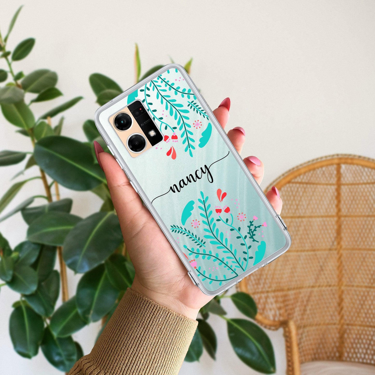 Blue Floral Customize Transparent Silicon Case For Oppo