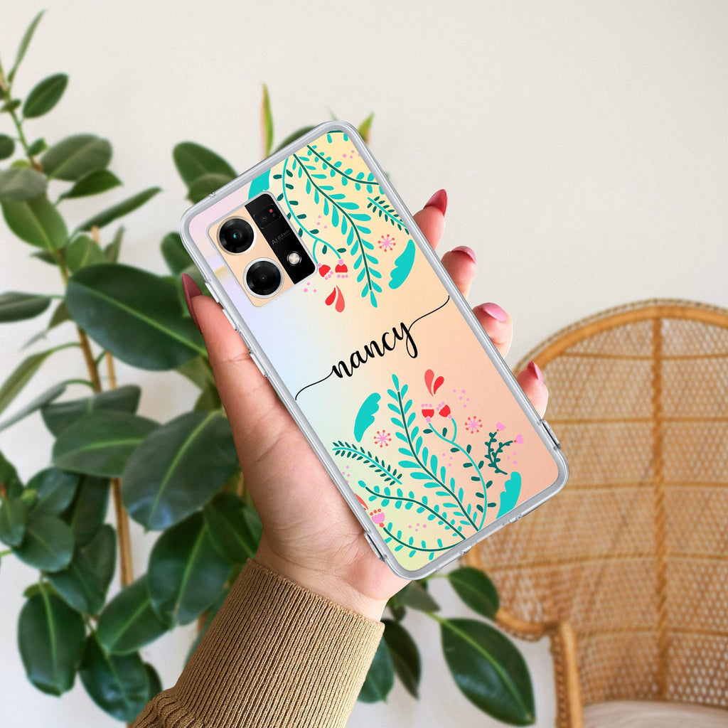 Blue Floral Customize Anti Yellow Case For Oppo Reno 7 5G