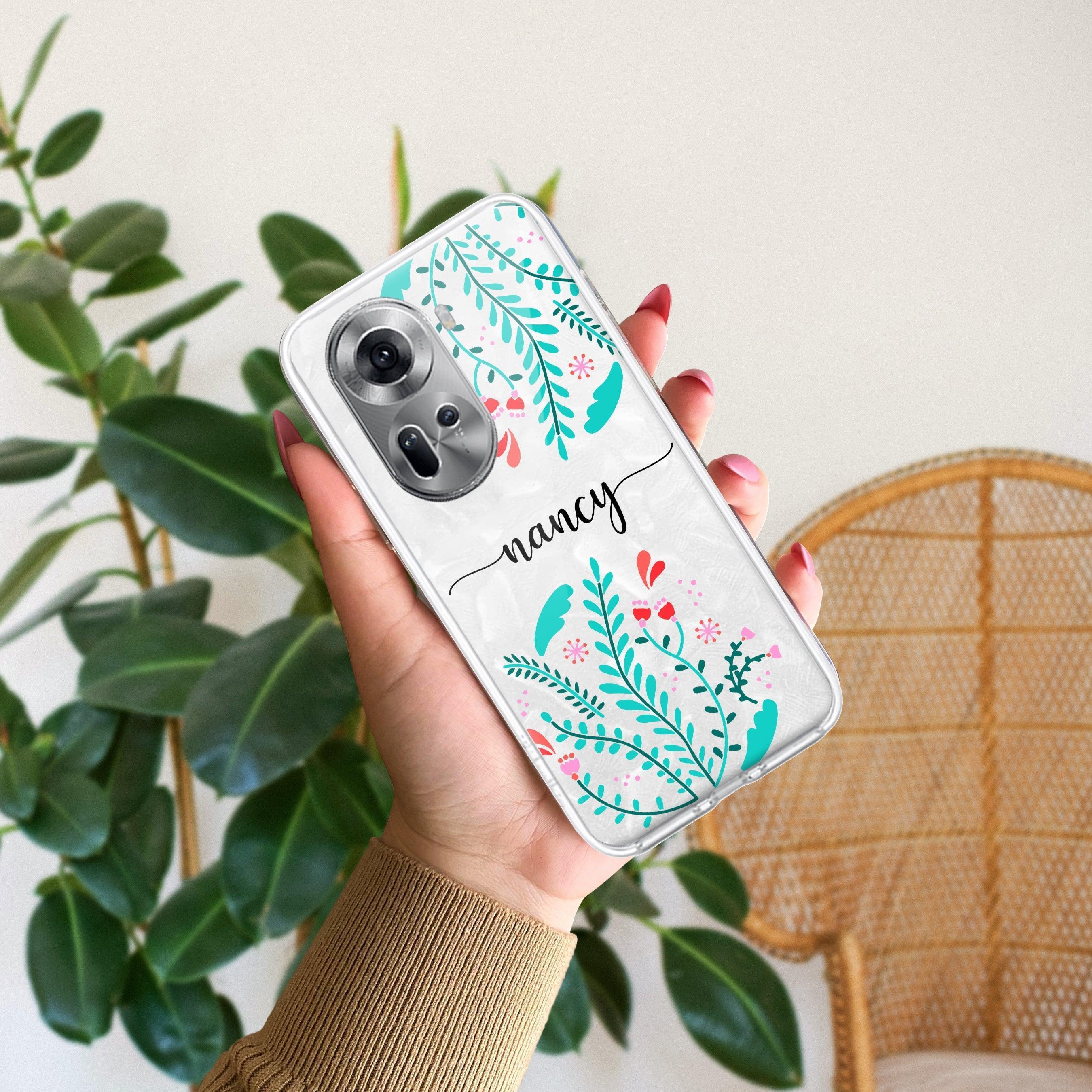 Blue Floral Customize Anti Yellow Case For Oppo Reno 11 5G