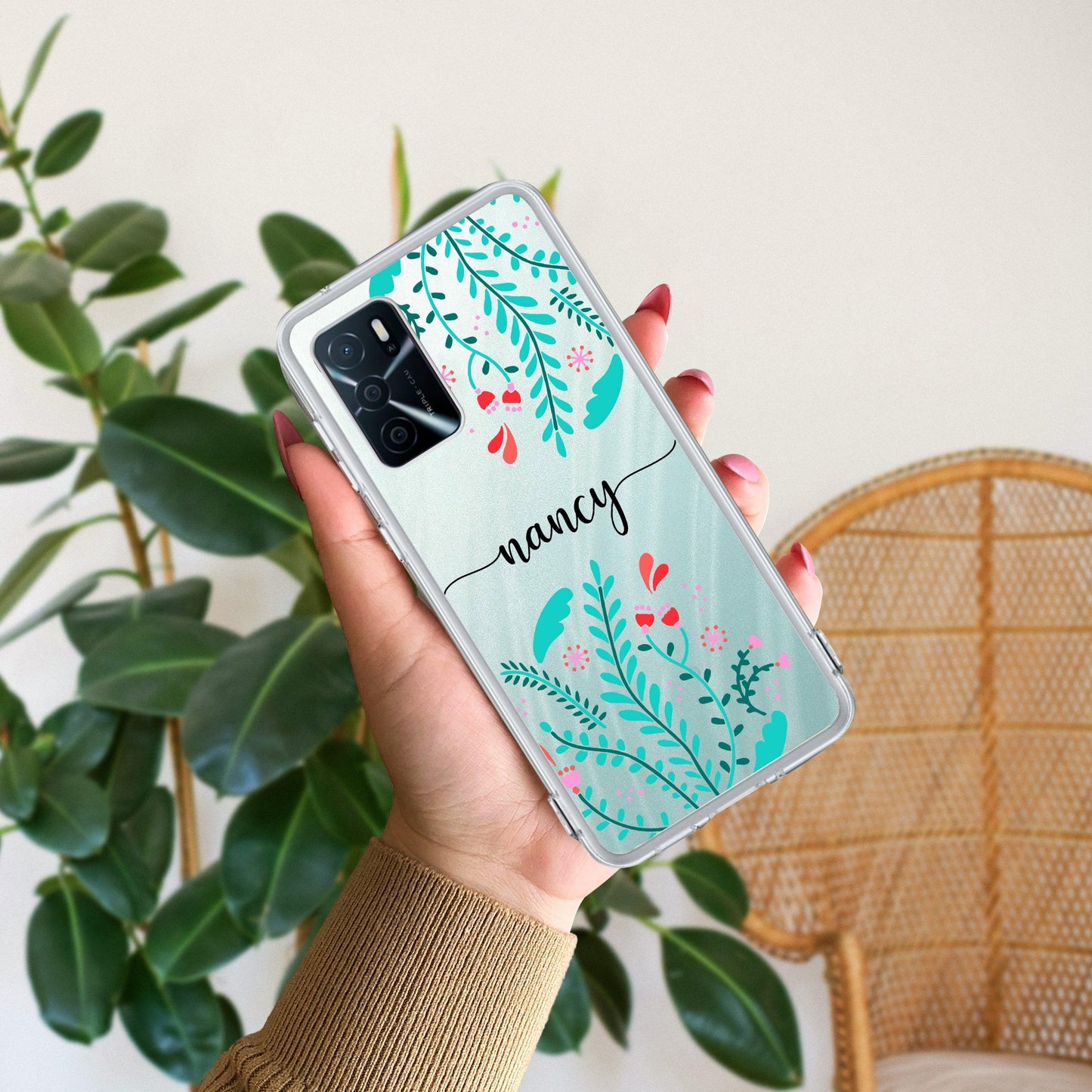 Blue Floral Customize Transparent Silicon Case For Oppo