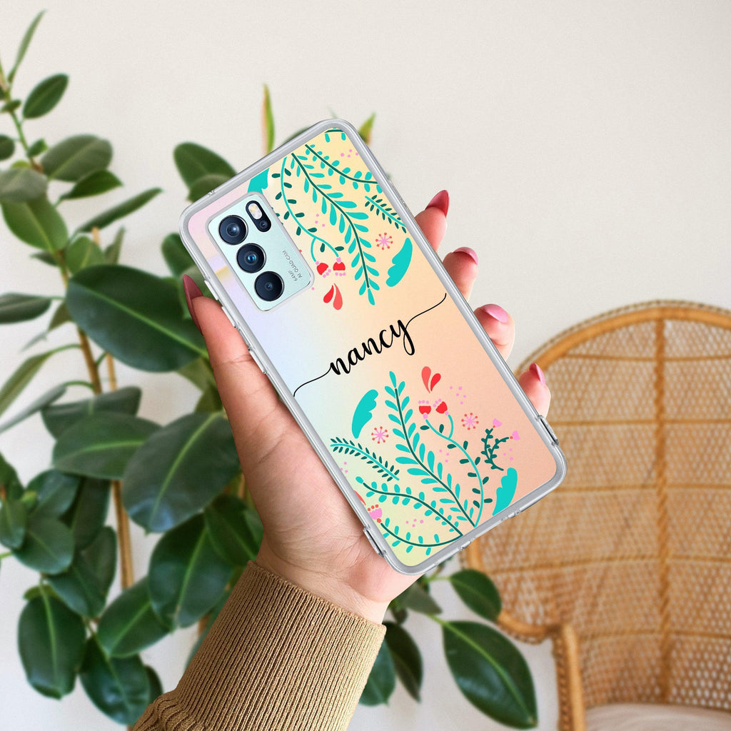 Blue Floral Customize Anti Yellow Case For Oppo Reno 6 Pro 5G