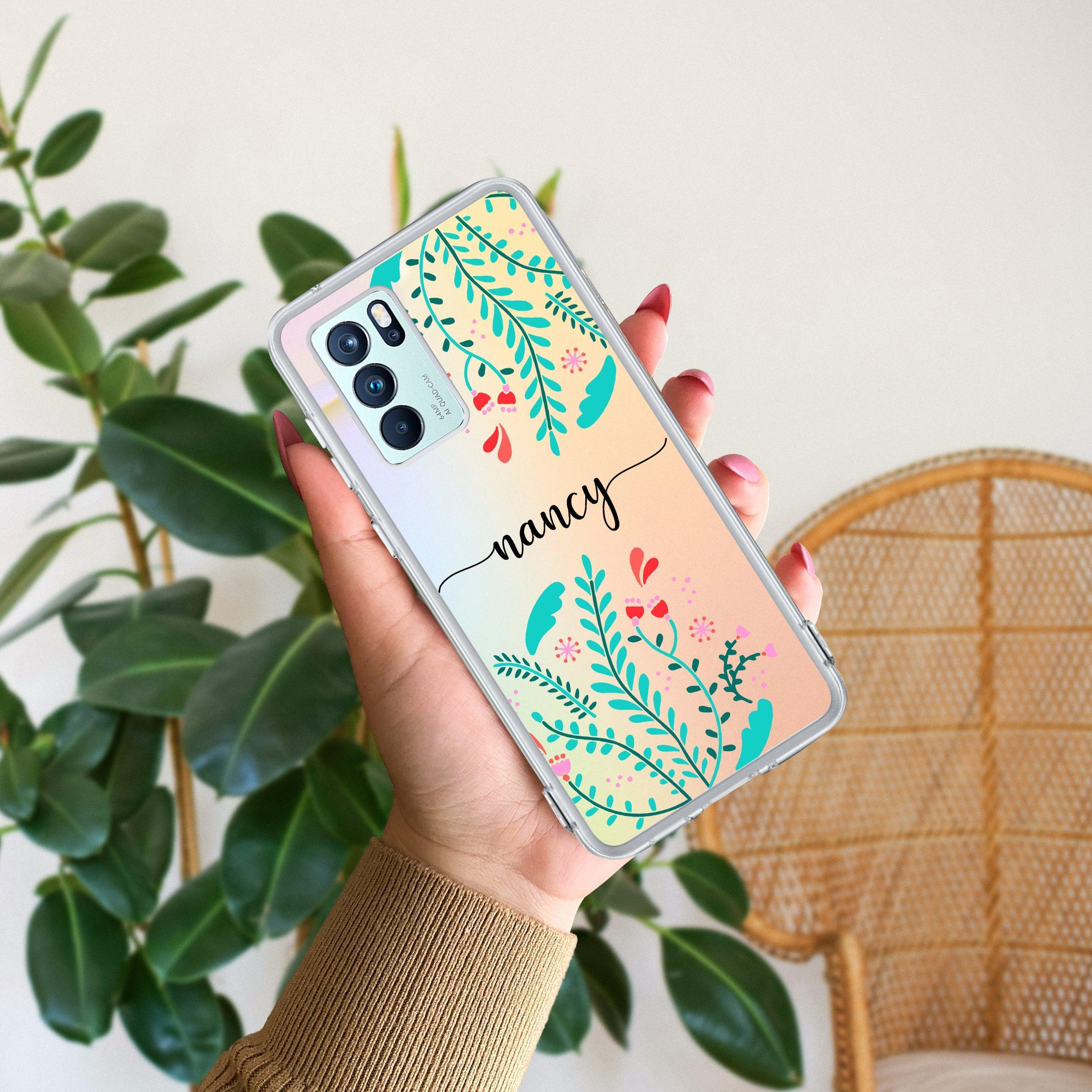Blue Floral Customize Anti Yellow Case For Oppo Reno 6 Pro 5G