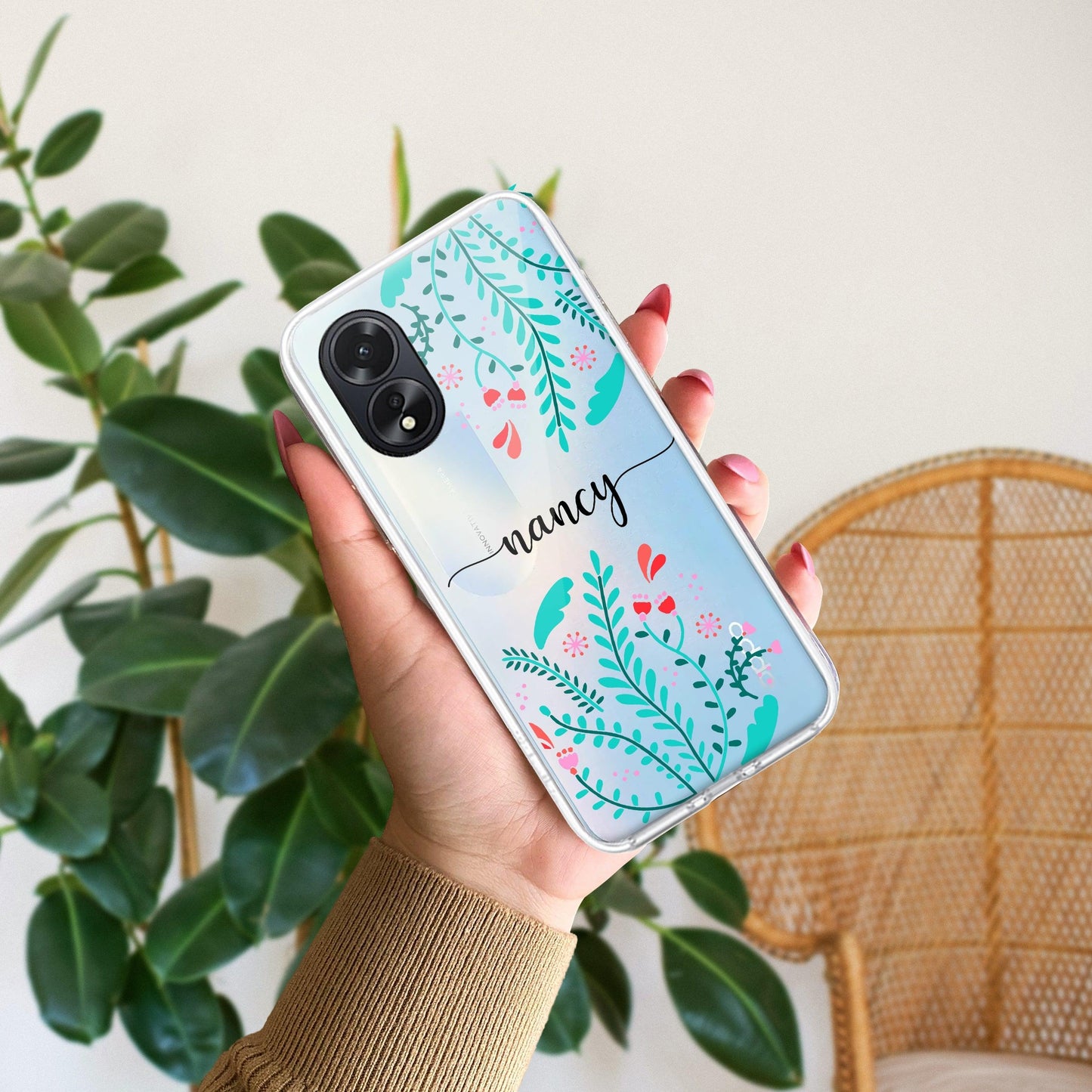 Blue Floral Customize Transparent Silicon Case For Oppo