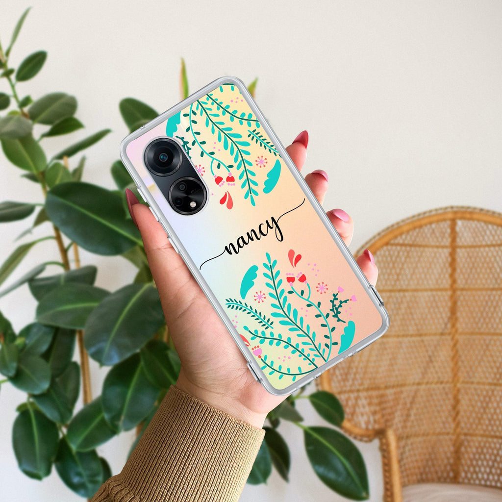 Blue Floral Customize Anti Yellow Case For Oppo Reno 8T 5G