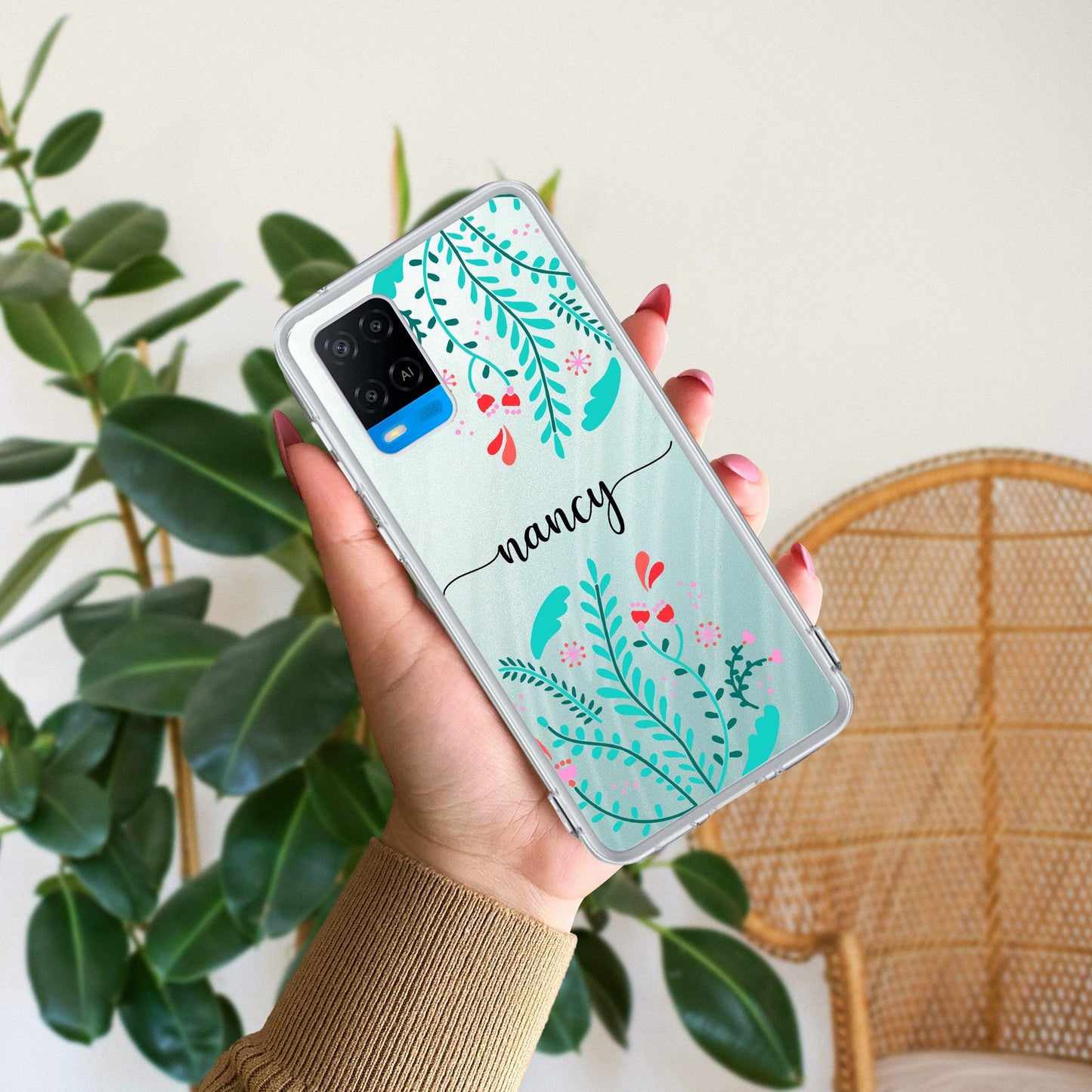 Blue Floral Customize Transparent Silicon Case For Oppo
