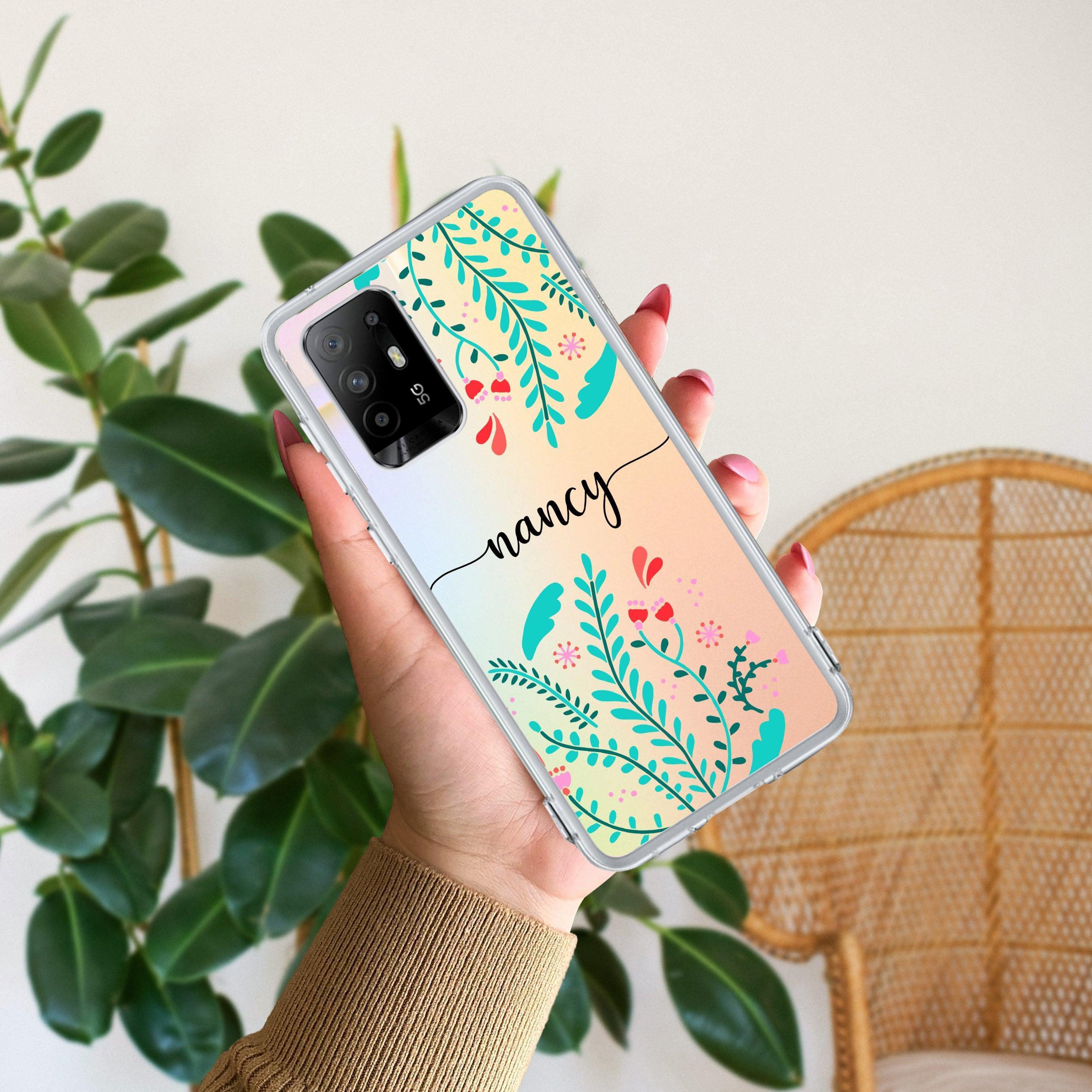 Blue Floral Customize Anti Yellow Case For Oppo F19 Pro Plus