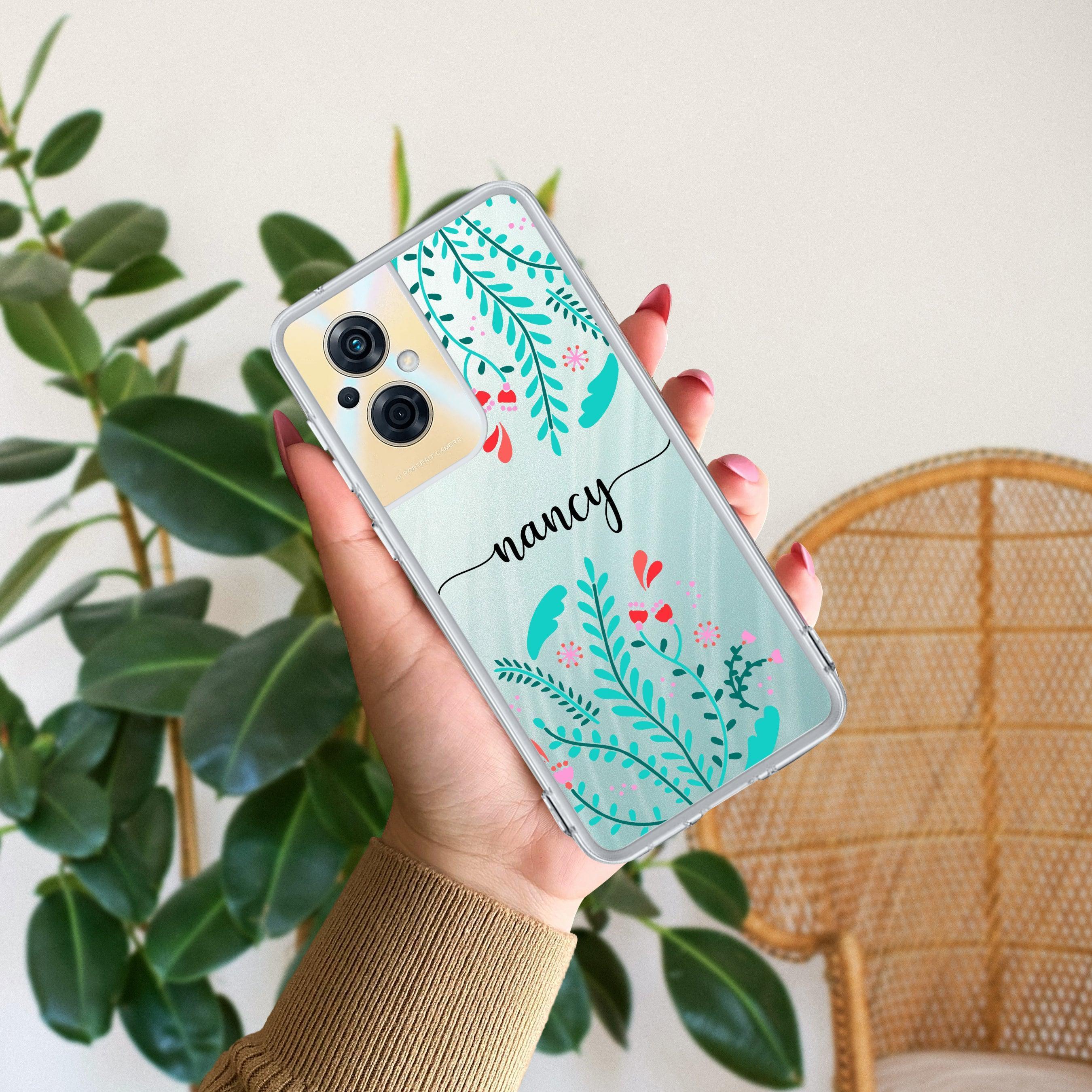 Blue Floral Customize Anti Yellow Case For Oppo F21 Pro (5G)
