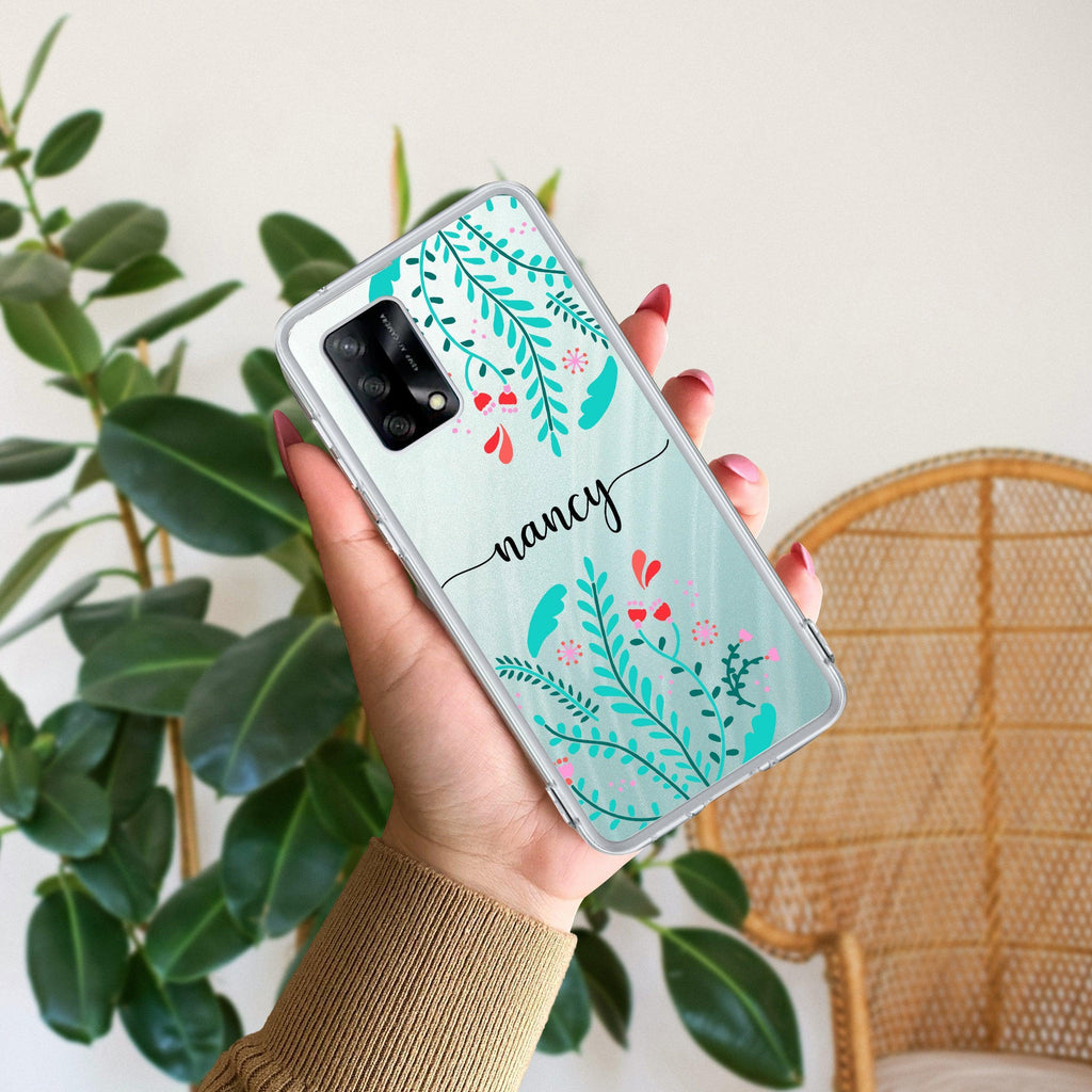 Blue Floral Customize Anti Yellow Case For Oppo F19 / Oppo F19s