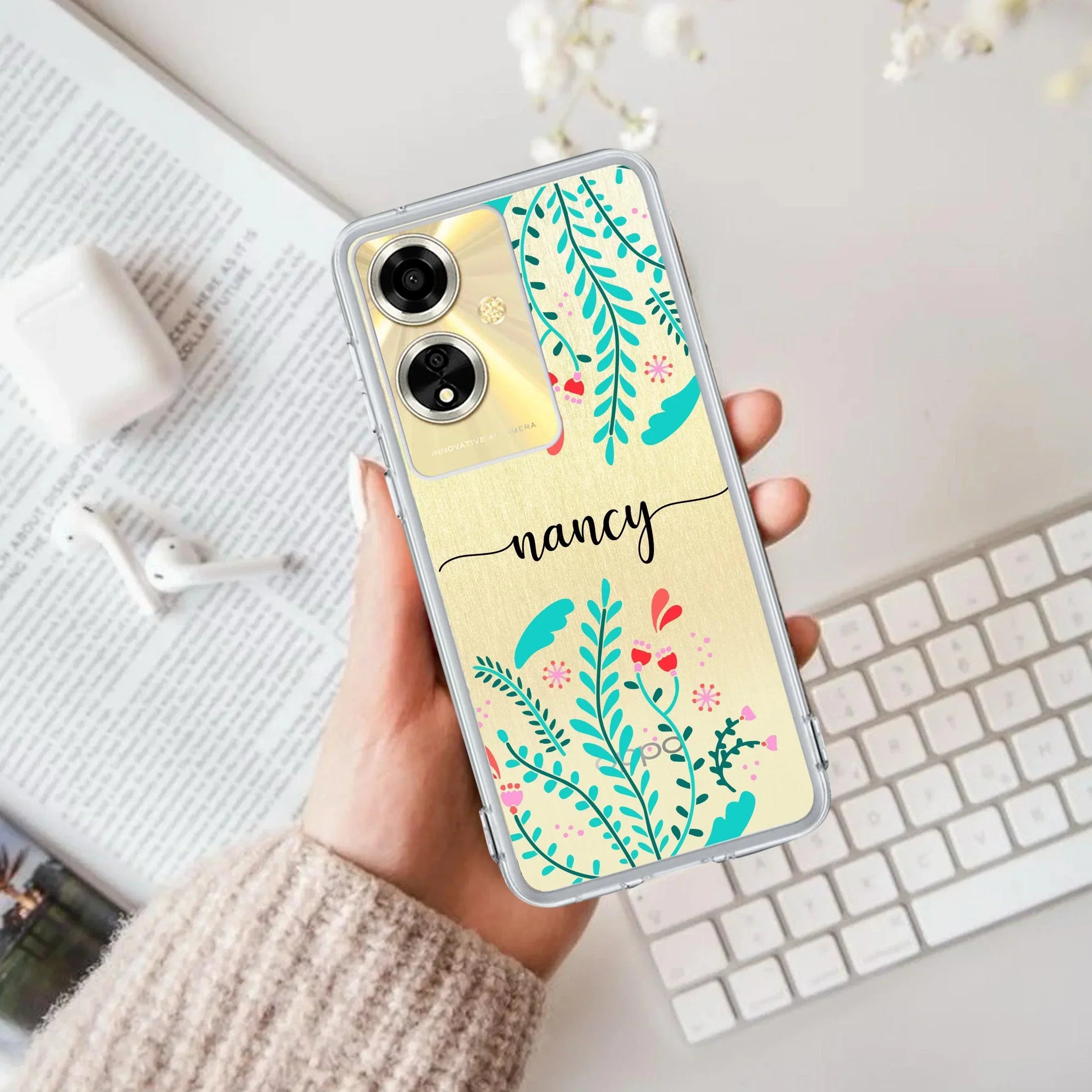 Blue Floral Customize Anti Yellow Case For Oppo A59 5G