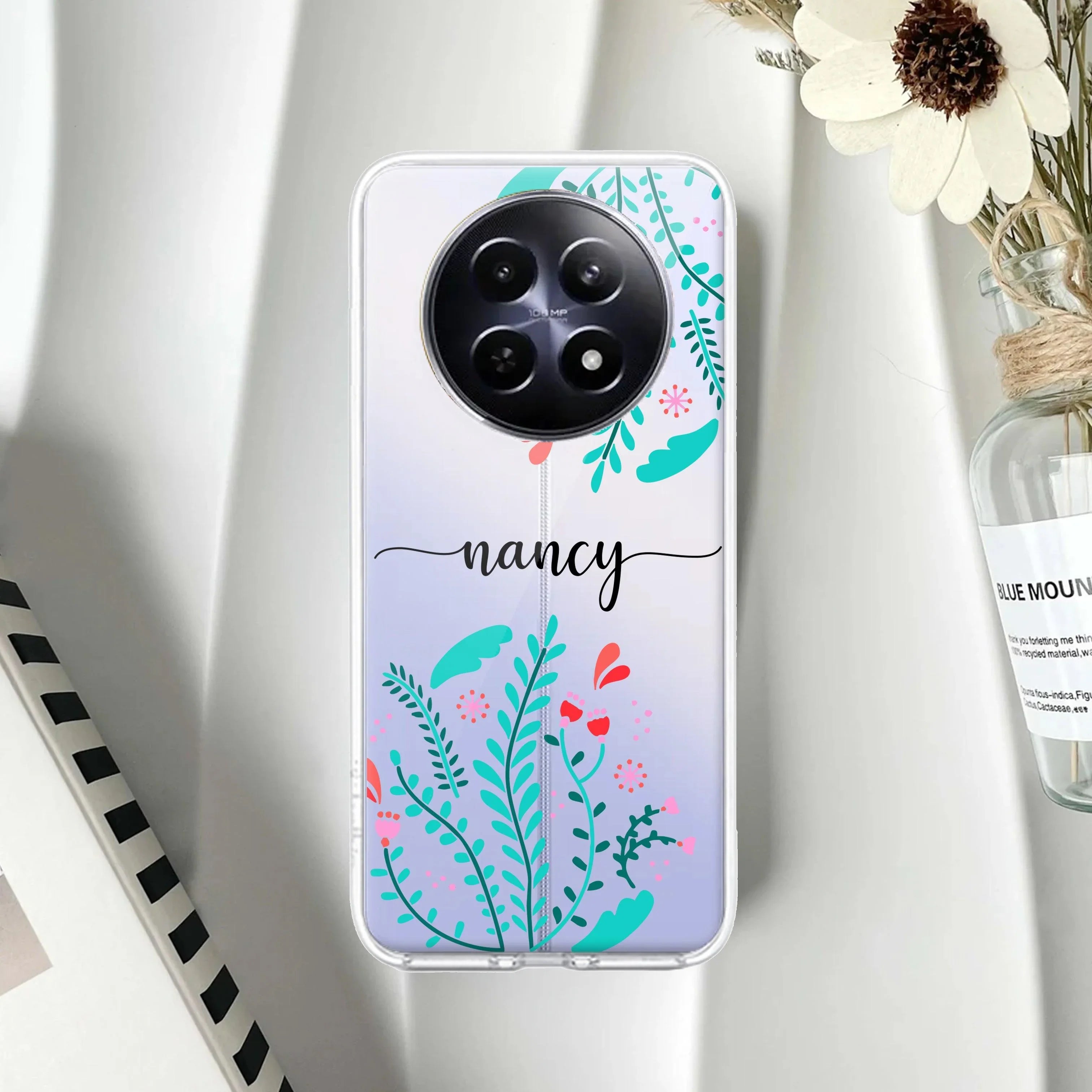 Blue Floral Customize Transparent Silicon Case For Realme 12 5G