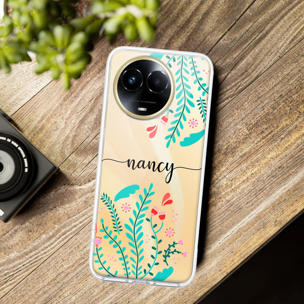 Blue Floral Customize Transparent Silicon Case For Realme 8 5G / Realme 8s 5G / Realme 9 5G / Realme Narzo 30 5G