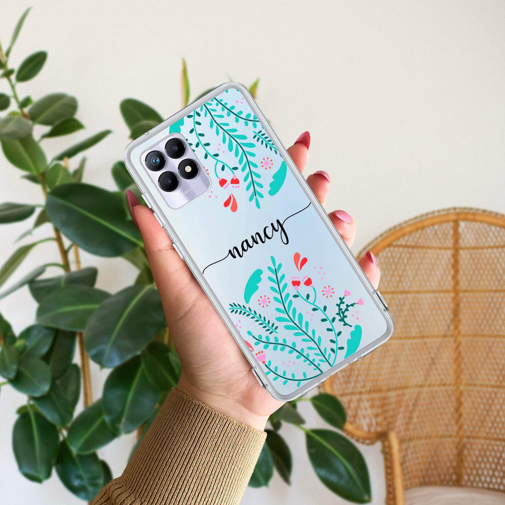 Blue Floral Customize Anti Yelllow Case For Realme 8i / Realme Narzo 50