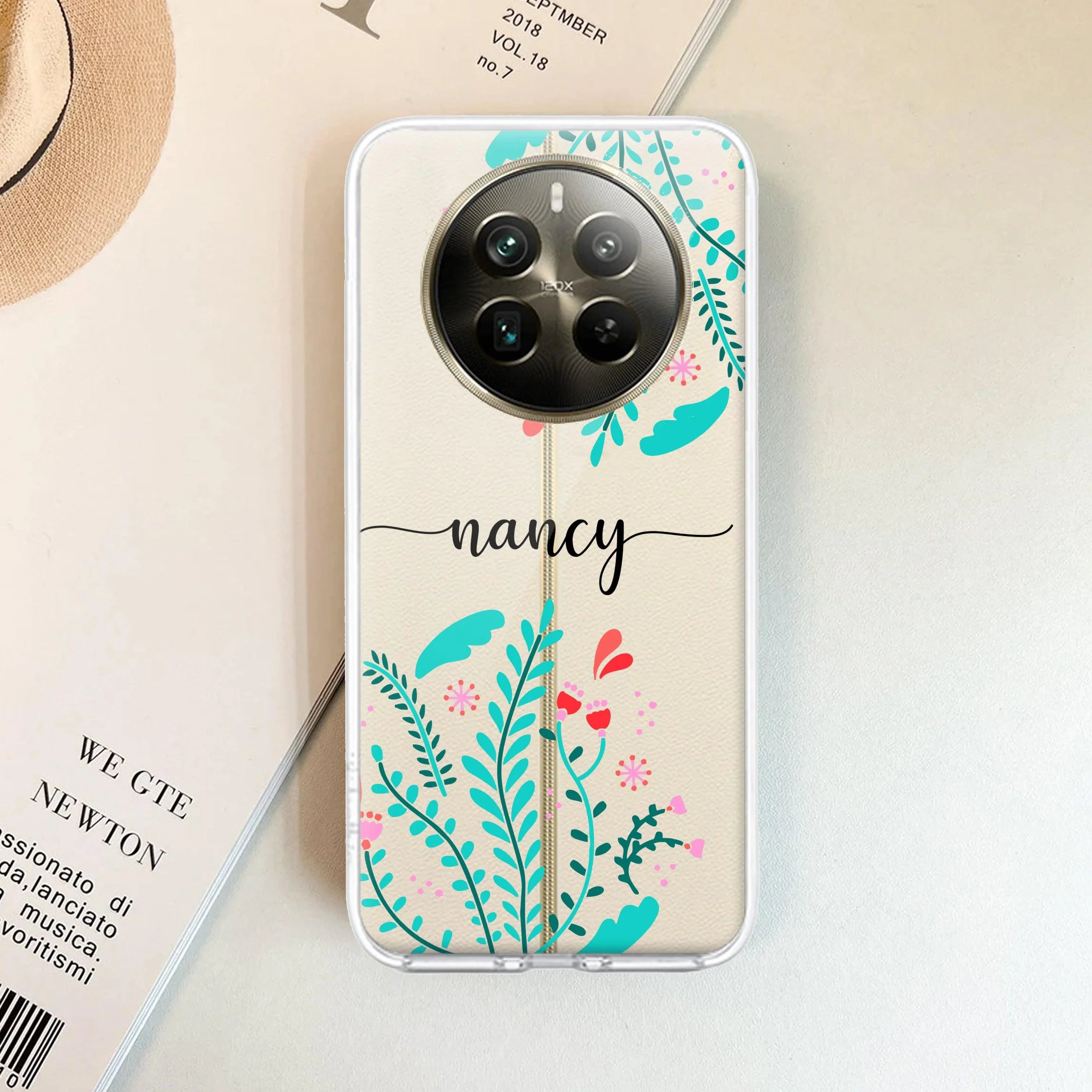 Blue Floral Customize Transparent Silicon Case For Realme 14 Pro 5G