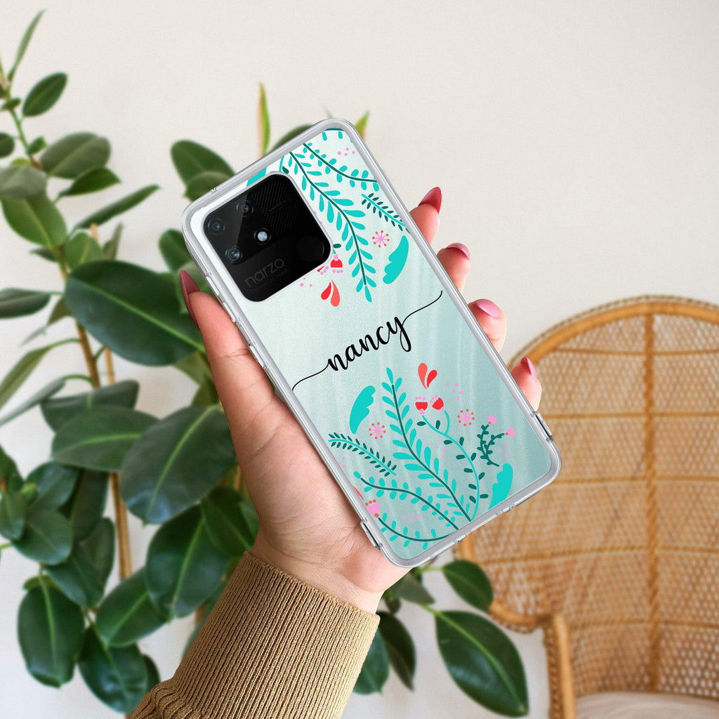 Blue Floral Customize Transparent Silicon Case For Realme C63 5G