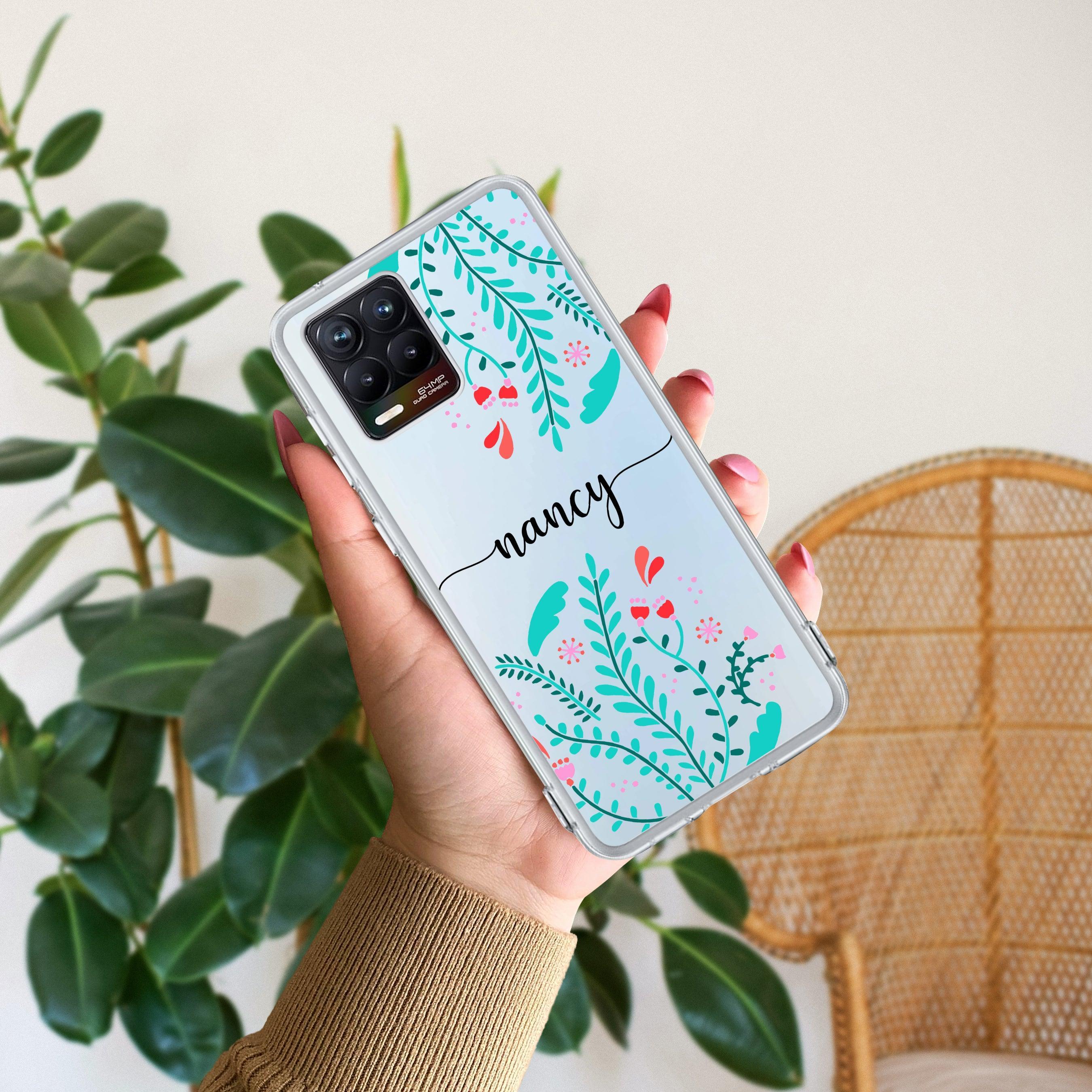 Blue Floral Customize Anti Yelllow Case For Realme 8 4G / Realme 8 Pro