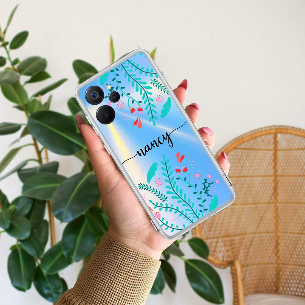 Blue Floral Customize Transparent Silicon Case For Realme Narzo 30A / Realme C12 / Realme Narzo 20