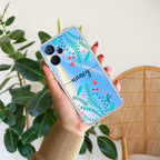 Blue Floral Customize Transparent Silicon Case For Realme Narzo 30A / Realme C12 / Realme Narzo 20