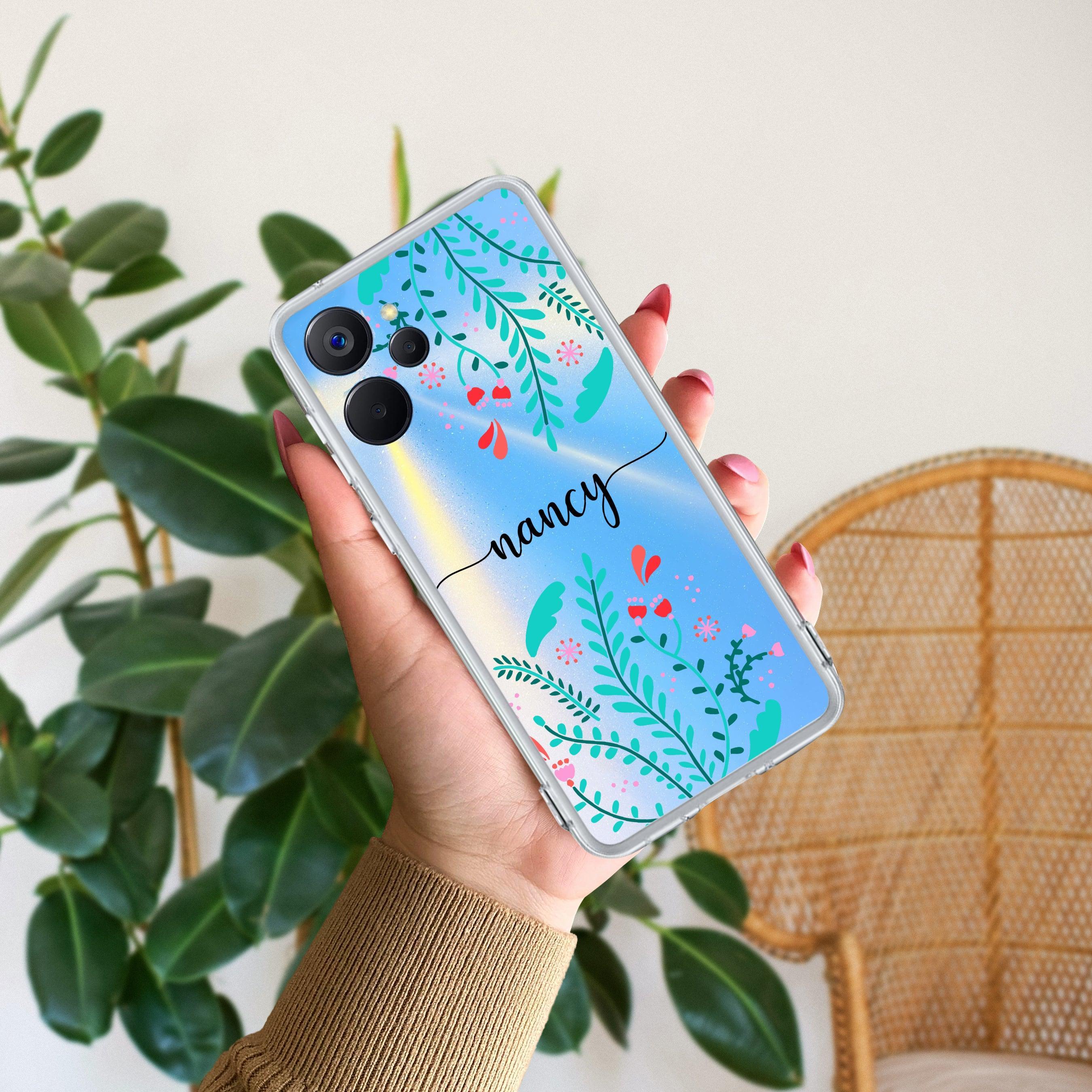 Blue Floral Customize Transparent Silicon Case For Realme Narzo 30A / Realme C12 / Realme Narzo 20