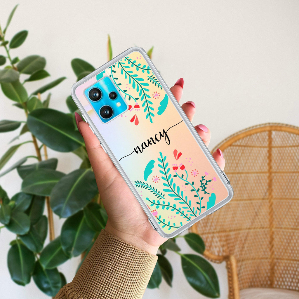 Blue Floral Customize Anti Yelllow Case For Realme 9 Pro 5G