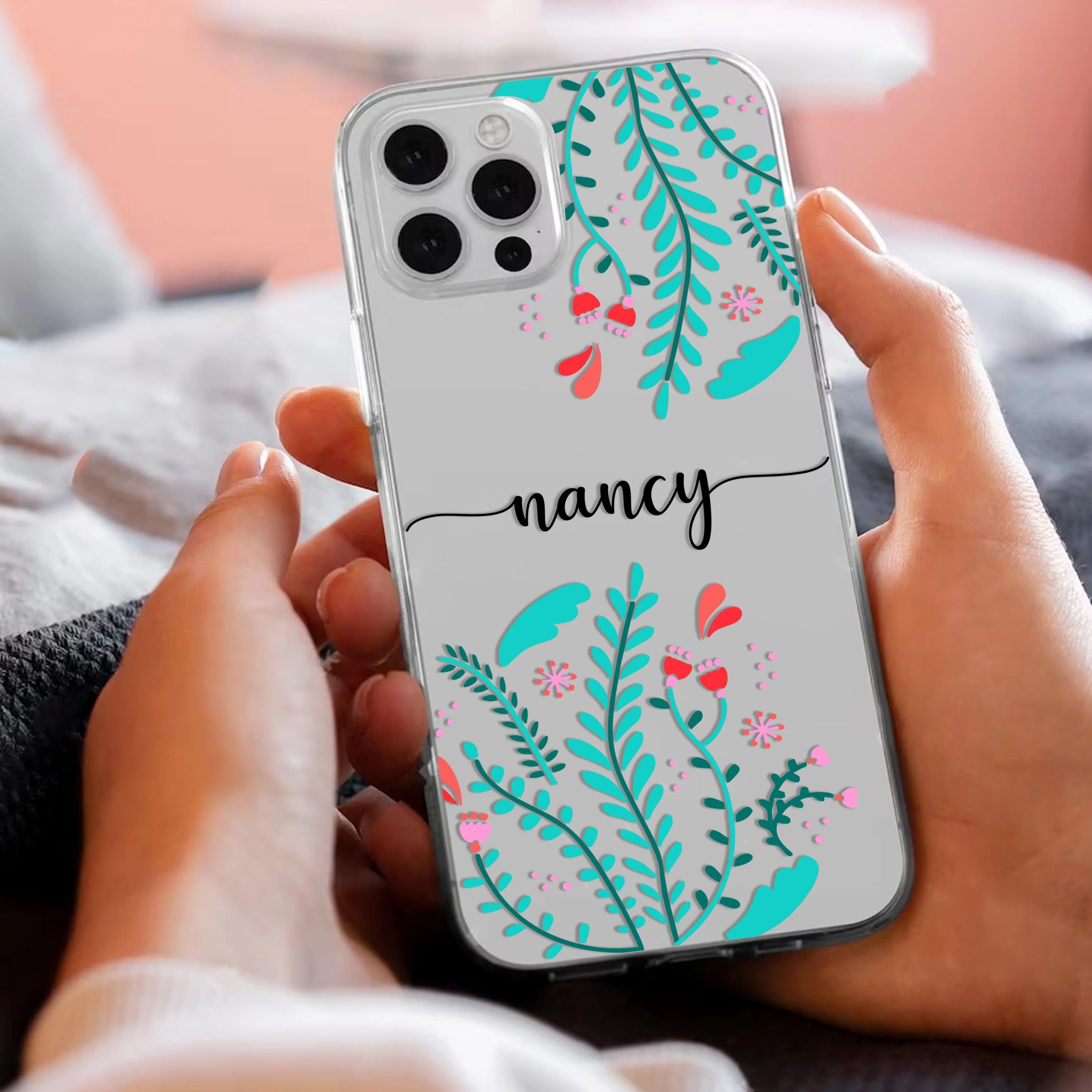Blue Floral Customize Transparent Silicon Case For Realme 14x 5G