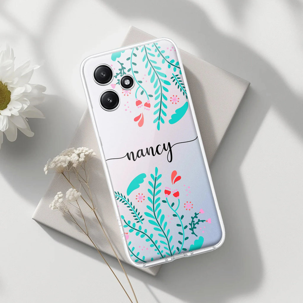 Blue Floral Customize Transparent Silicon Case For Redmi Note 14 Pro Plus 5G