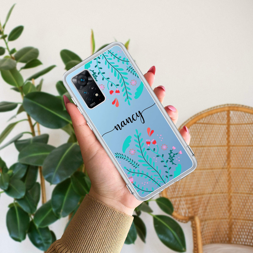 Blue Floral Customize Transparent Silicon Case For Redmi Note 12 5G