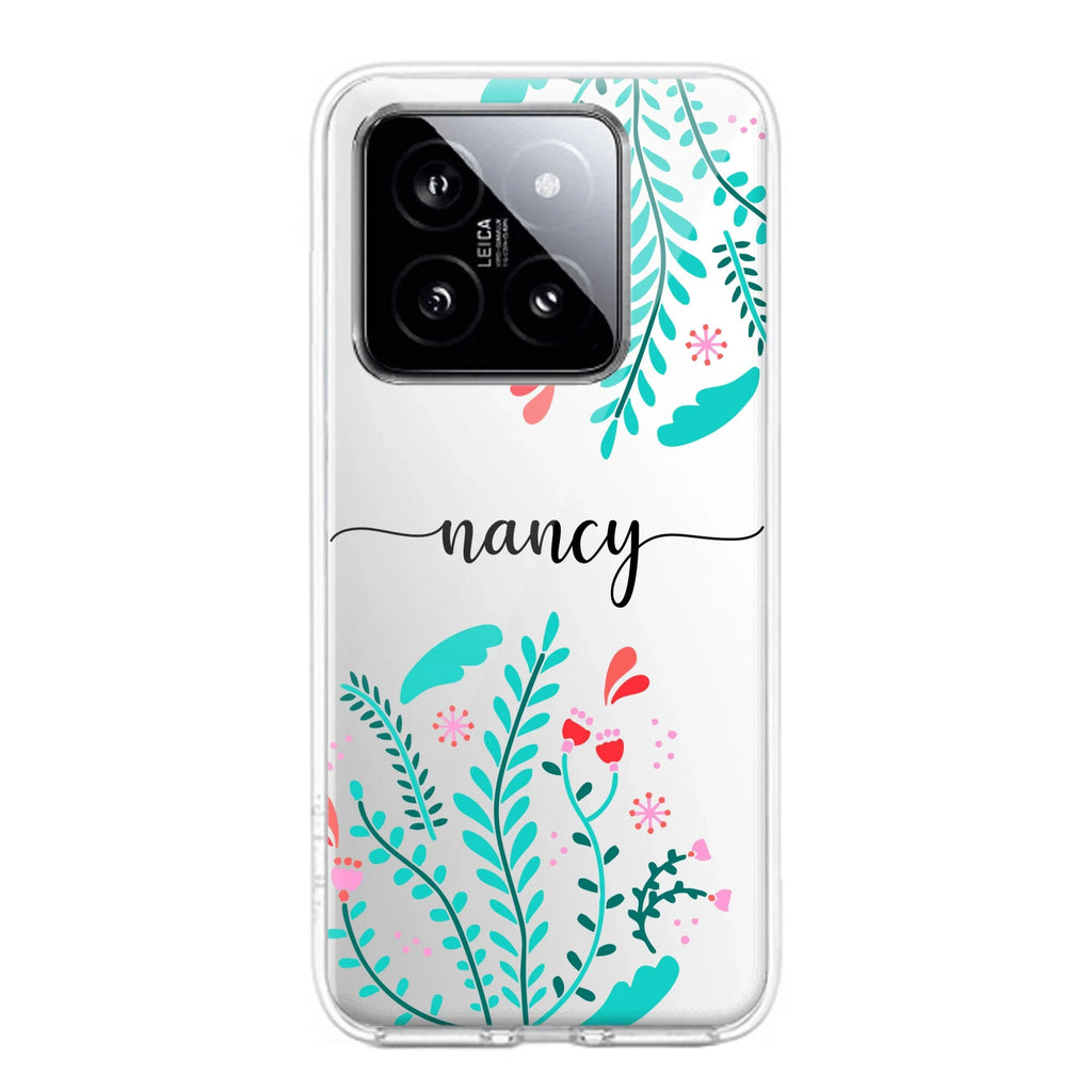 Blue Floral Customize Transparent Silicon Case For Redmi Note 13 Pro 5G