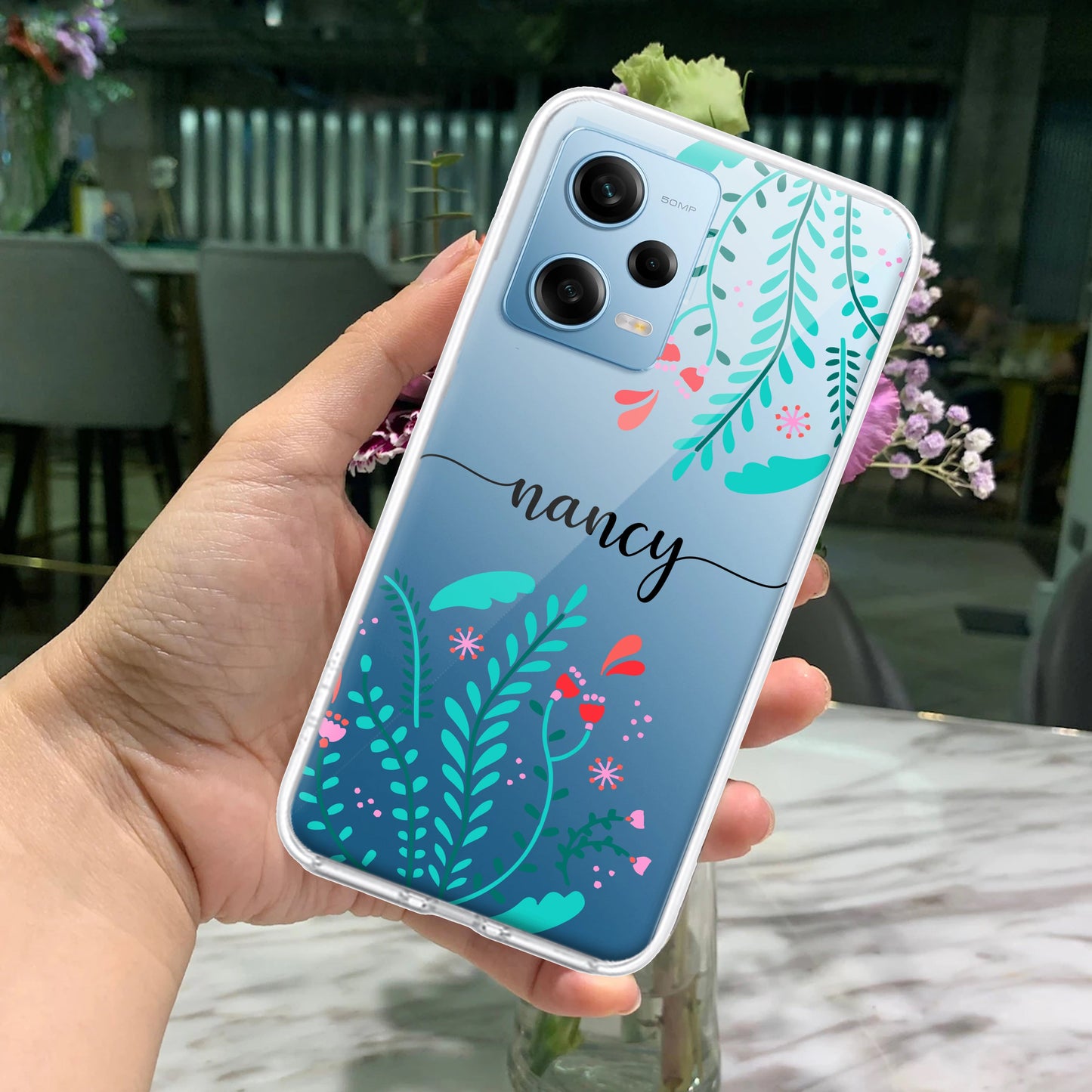 Blue Floral Customize Transparent Silicon Case For Redmi/Xiaomi ShopOnCliQ