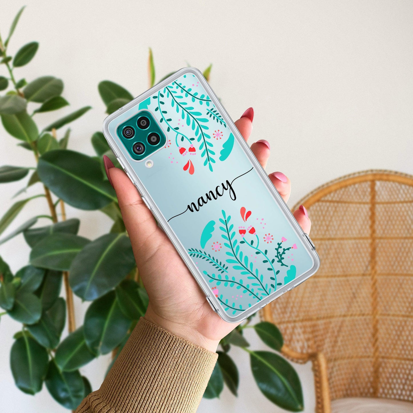 Blue Floral Customize Transparent Silicon Case For Samsung